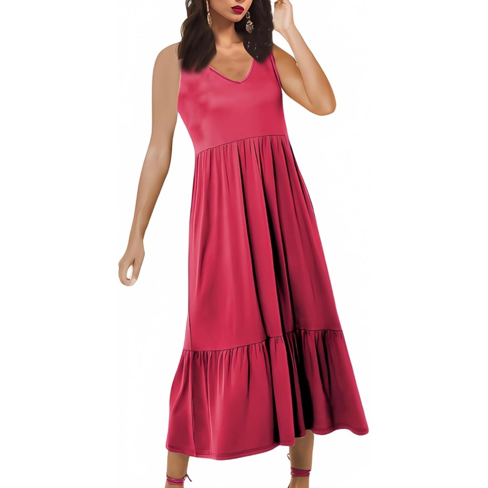 Sleeveless Casual Dress with Pockets Crewneck Swing Sundress Large